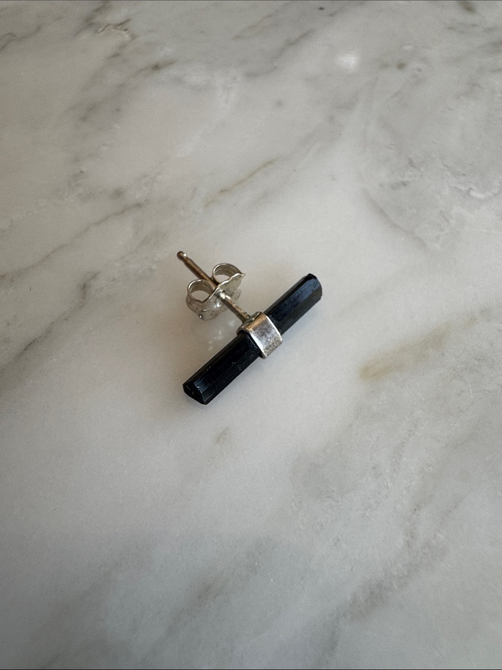 Sterling Silver Black Tourmaline Bar Stud Earring